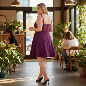 City Studio Women Eggplant Purple Cocktail Party Event Mini Skater Dress Sz 18 W